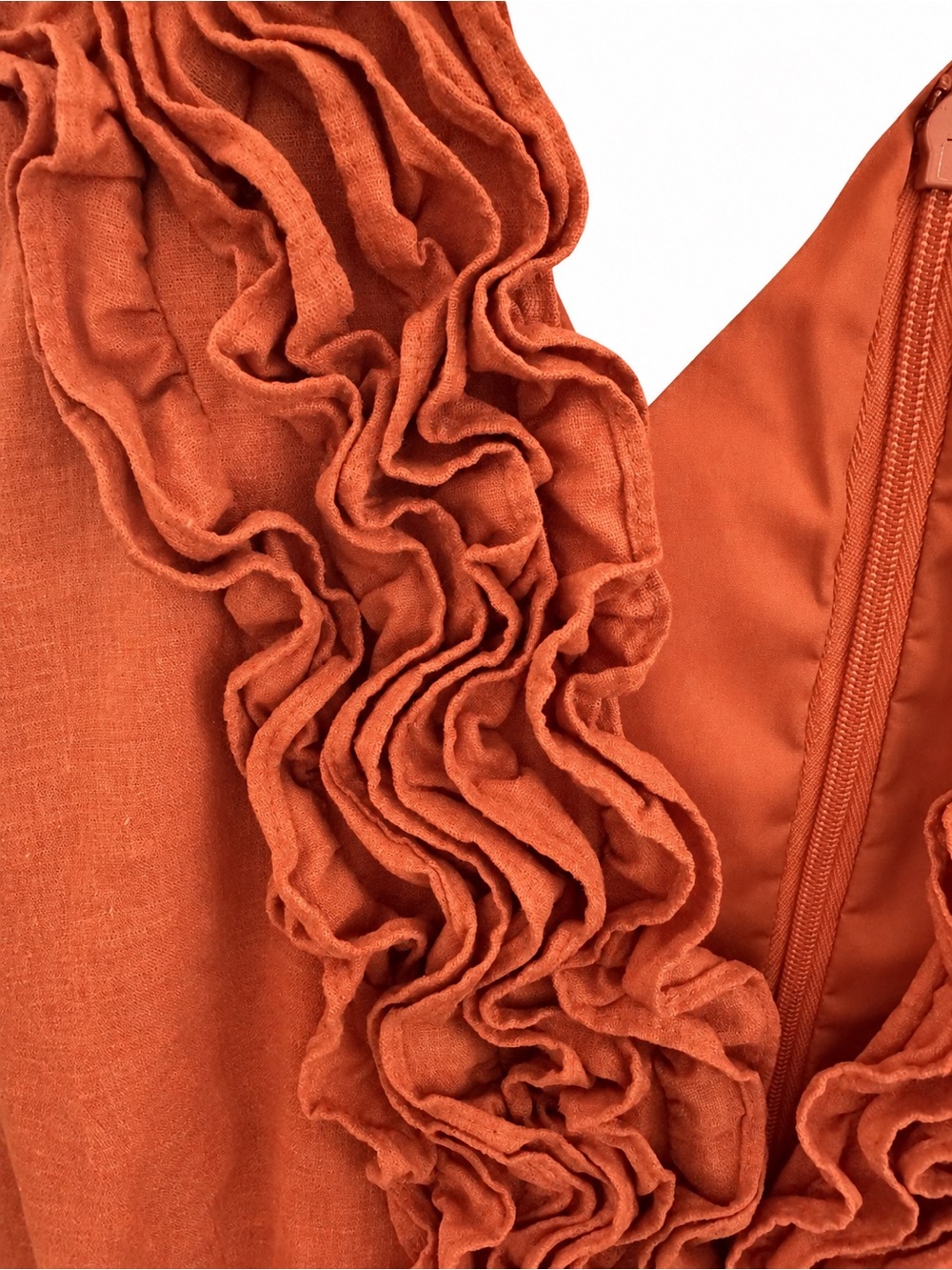 Adrianna Papell Burnt Orange Linen Blend Ruffle Pleated Dress Size 10 - Picture 6 of 6